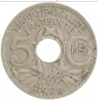 Монета 5 сантим Франции 1930 года Медно-никель