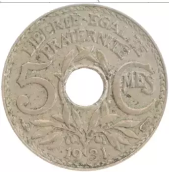 Монета 5 сантим Франции 1931 года Медно-никель