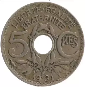 Монета 5 сантим Франции 1931 года Медно-никель