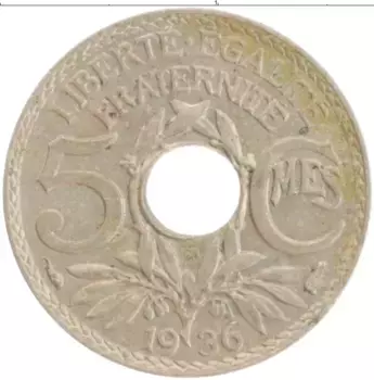 Монета 5 сантим Франции 1936 года Медно-никель