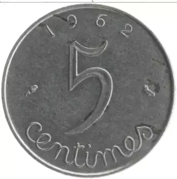 Монета 5 сантим Франции 1962 года Медно-никель