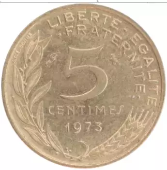Монета 5 сантим Франции 1973 года Бронза