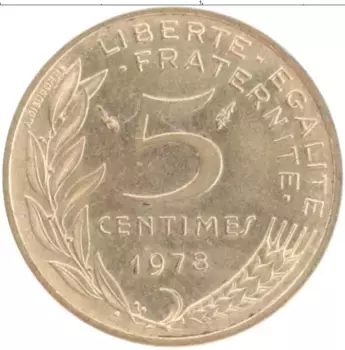 Монета 5 сантим Франции 1978 года Бронза