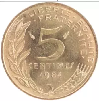 Монета 5 сантим Франции 1984 года Бронза