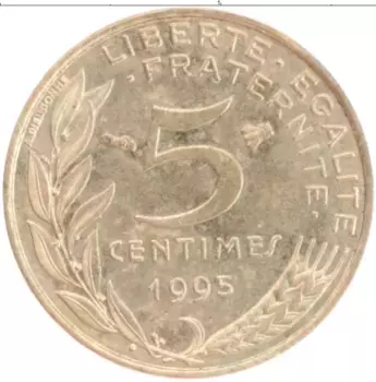 Монета 5 сантим Франции 1995 года Бронза