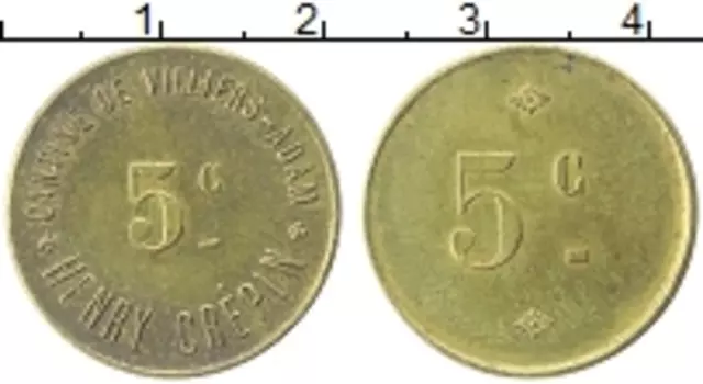 Монета 5 сантим Франции Латунь Вилье-Адам