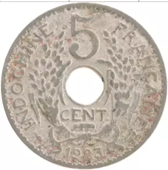 Монета 5 сантим Индокитая 1923 года Медно-никель