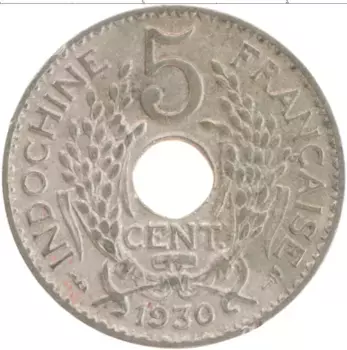 Монета 5 сантим Индокитая 1930 года Медно-никель