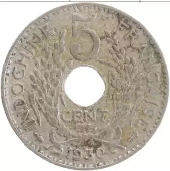 Монета 5 сантим Индокитая 1930 года Медно-никель