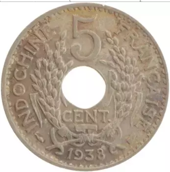 Монета 5 сантим Индокитая 1938 года Медно-никель