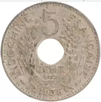Монета 5 сантим Индокитая 1938 года Медно-никель
