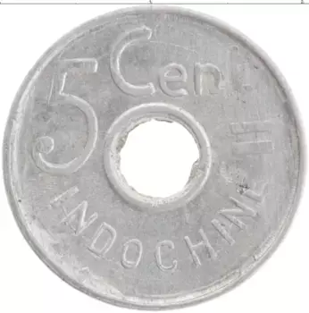 Монета 5 сантим Индокитая 1943 года Алюминий