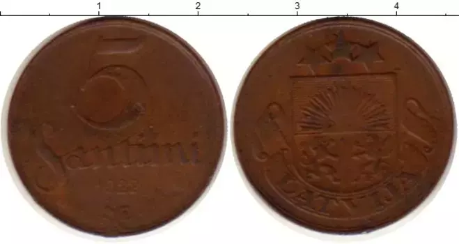 Монета 5 сантим Латвии 1922 года Бронза