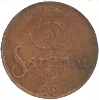 Монета 5 сантим Латвии 1922 года Бронза