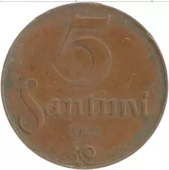 Монета 5 сантим Латвии 1922 года Бронза Герб