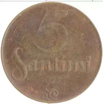 Монета 5 сантим Латвии 1922 года Бронза Герб