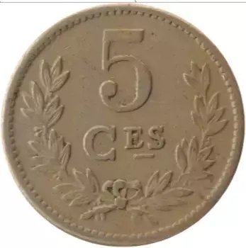 Монета 5 сантим Люксембурга 1924 года Медно-никель