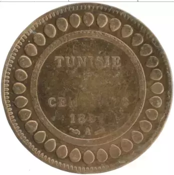 Монета 5 сантим Туниса 1891 года Бронза