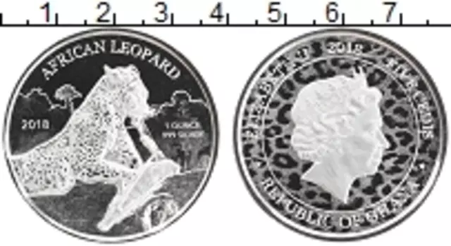 Монета 5 седи Ганы 2018 года Серебро Африканский леопард