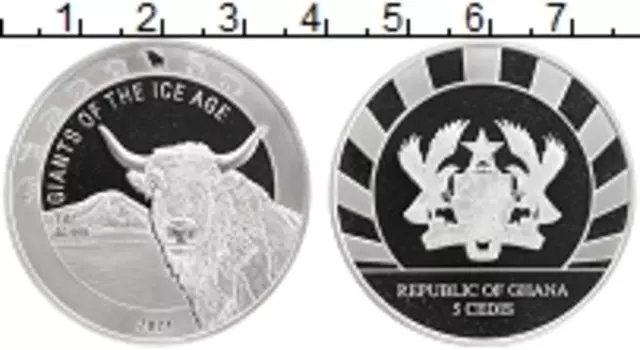 Монета 5 седи Ганы 2021 года Серебро Гиганты ледникового периода
