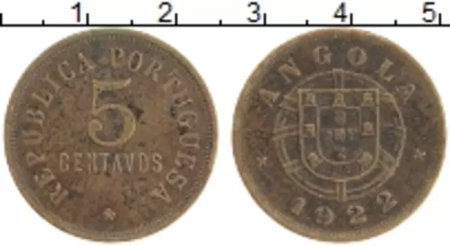 Монета 5 сентаво Анголы 1922 года Бронза