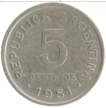 Монета 5 сентаво Аргентины 1951 года Медно-никель Хосе де Сан-Мартин