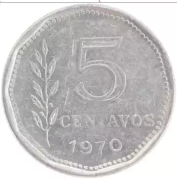 Монета 5 сентаво Аргентины 1970 года Алюминий