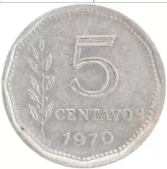 Монета 5 сентаво Аргентины 1970 года Алюминий