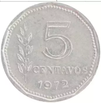 Монета 5 сентаво Аргентины 1972 года Алюминий