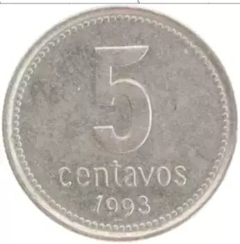 Монета 5 сентаво Аргентины 1993 года Медно-никель