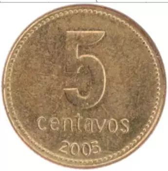 Монета 5 сентаво Аргентины 2005 года Латунь