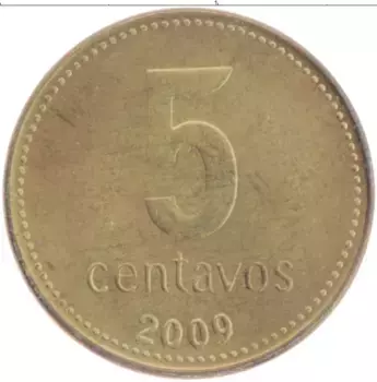 Монета 5 сентаво Аргентины 2009 года Латунь