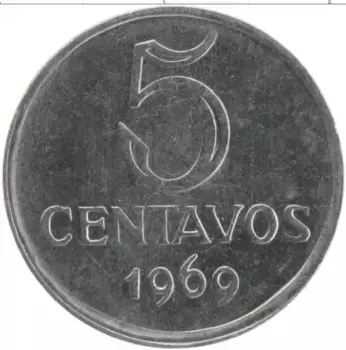 Монета 5 сентаво Бразилии 1969 года Медно-никель
