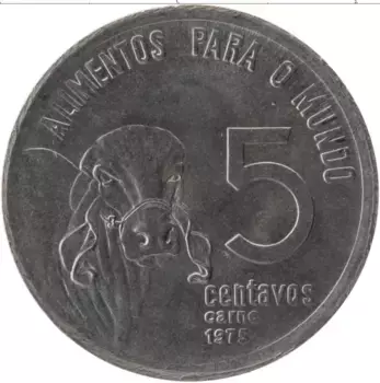Монета 5 сентаво Бразилии 1975 года Медно-никель