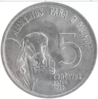 Монета 5 сентаво Бразилии 1975 года Медно-никель ФАО