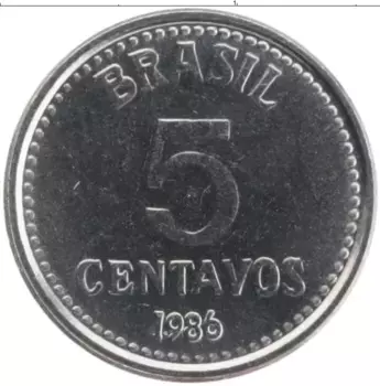 Монета 5 сентаво Бразилии 1986 года Медно-никель