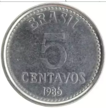 Монета 5 сентаво Бразилии 1986 года Медно-никель