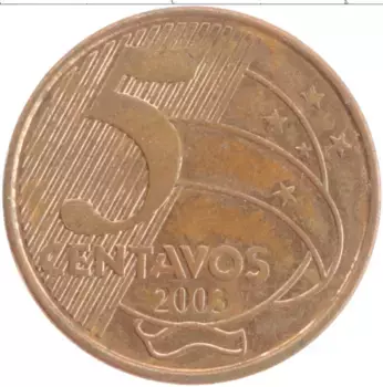 Монета 5 сентаво Бразилии 2003 года Бронза