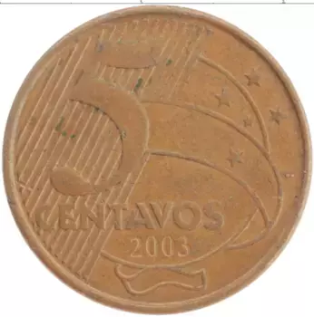 Монета 5 сентаво Бразилии 2003 года Бронза Тирадентес