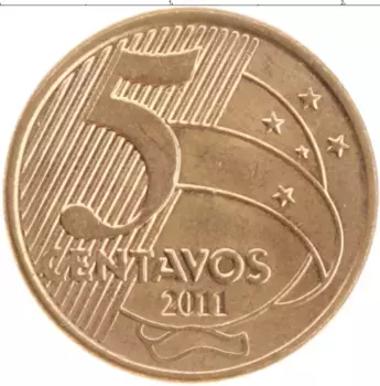 Монета 5 сентаво Бразилии 2011 года Латунь-сталь