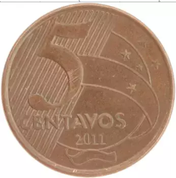 Монета 5 сентаво Бразилии 2011 года Медно-никель