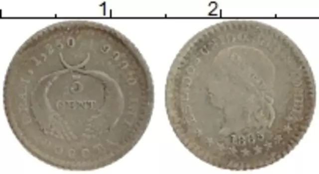 Монета 5 сентаво Колумбии 1885 года Серебро