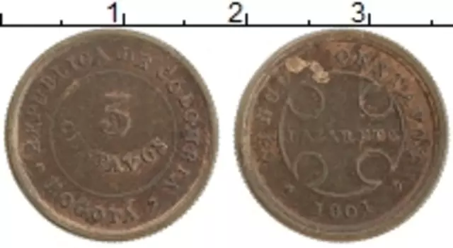 Монета 5 сентаво Колумбии 1901 года Бронза Лепрозорий