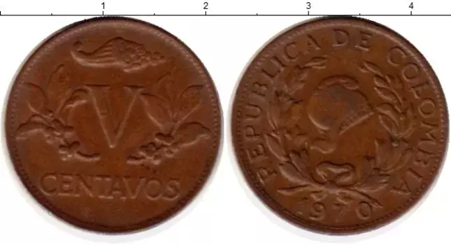 Монета 5 сентаво Колумбии 1970 года Бронза