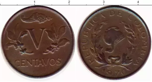 Монета 5 сентаво Колумбии 1970 года Бронза