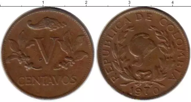 Монета 5 сентаво Колумбии 1970 года Бронза