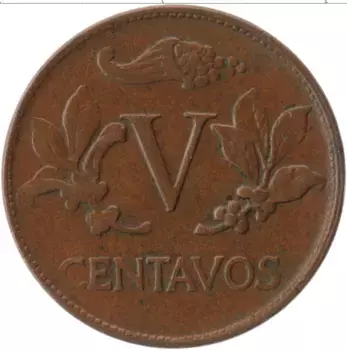 Монета 5 сентаво Колумбии 1970 года Бронза