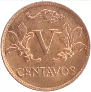 Монета 5 сентаво Колумбии 1970 года Медь Флора