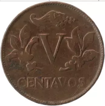 Монета 5 сентаво Колумбии 1973 года Бронза