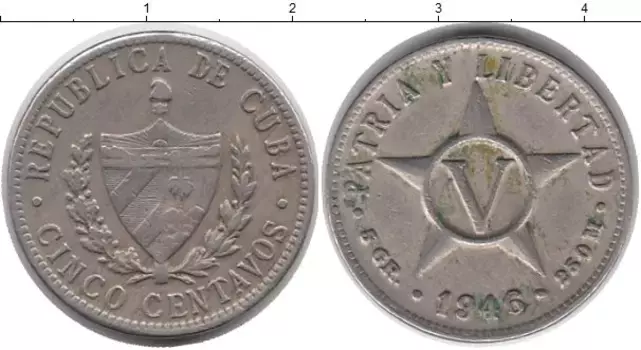 Монета 5 сентаво Кубы 1946 года Медно-никель